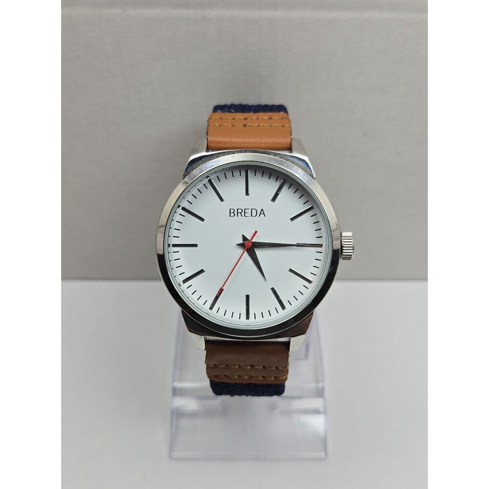 Mens Breda Bespoke Post 44mm Classic Watch Silver Tone Minimalist New Battery
